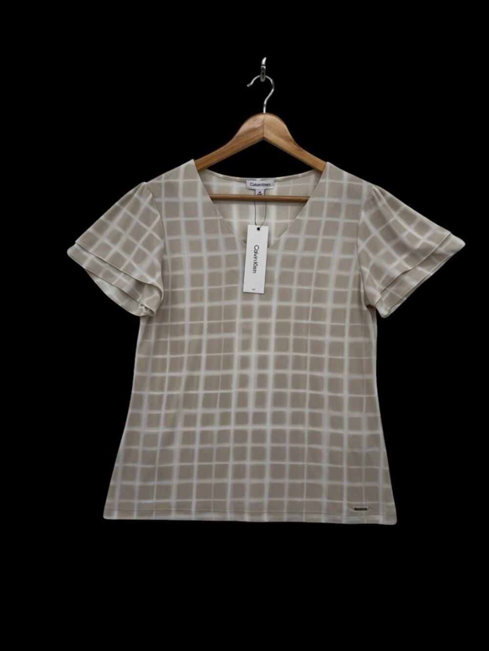 Calvin Klein Silver Logo Short Sleeve Top - Picture 2 of 5